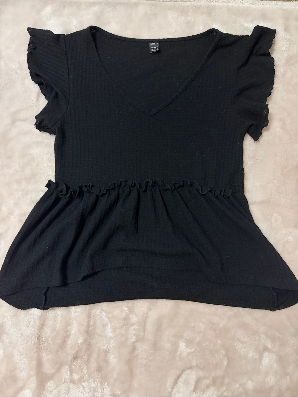 a new day Black V-Neck Ruffle Sleeve Peplum Tunic